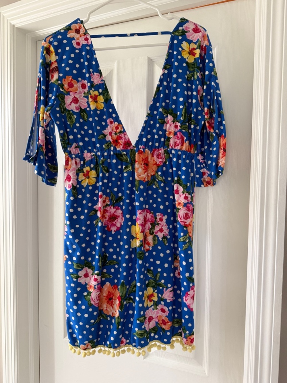 Lucy Love Blue Floral Polka Dot V-Neck Swim Coverup